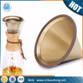 Amazon best selling double mesh stainless steel titanium coated golden pour over cone coffee dripper